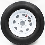 15" White Spoke Wheel and Bias Tire ST20575D15C with a 5-5" Bolt Circle - 129400WT31B-PMK